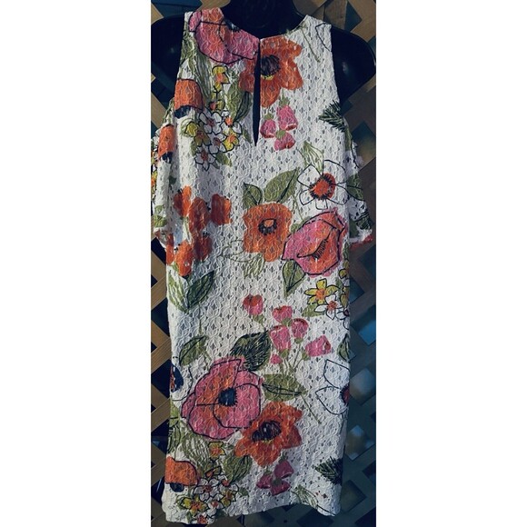 Trina Turk Multi Color Floral  Eyelet Lace Off The Shoulder Dress Women's Size 8 - Picture 5 of 9